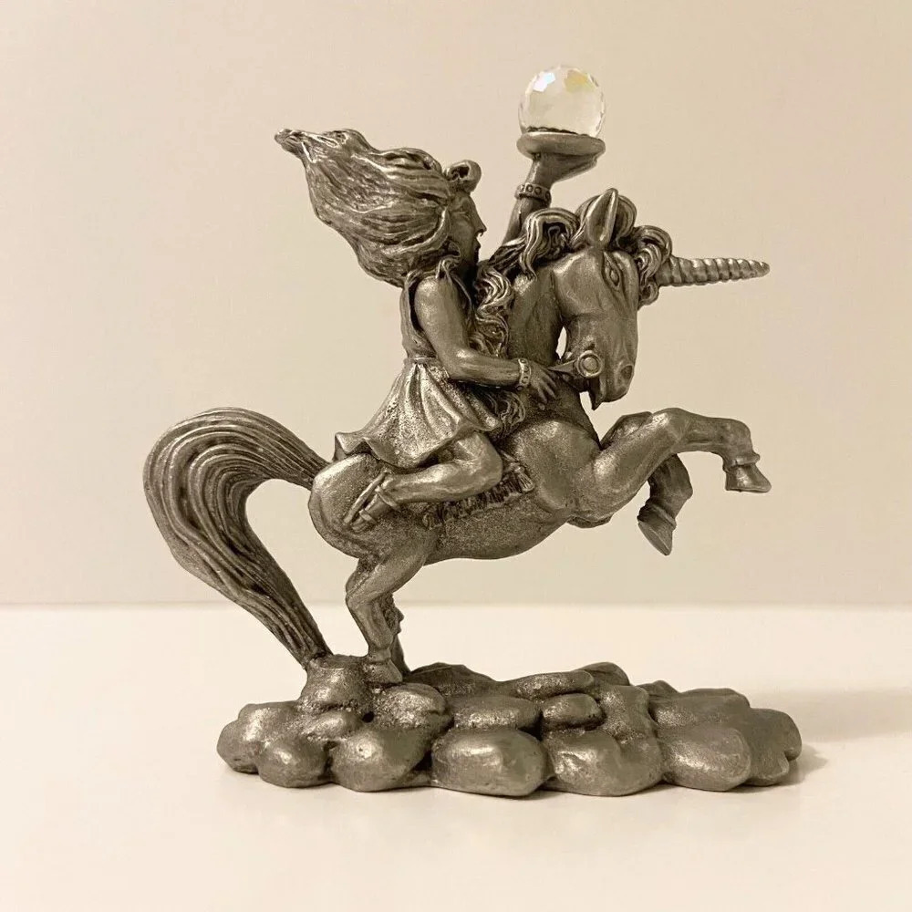 Vintage 1987 Spoontiques Pewter Unicorn Crystal Glass Sphere 3 Inch Figurine